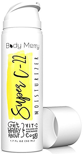 Body Merry Super-C 22 Moisturizer – Vitamin C Facial Cream with Organic Aloe and Hyaluronic Acid - Brightening and Hydrating Anti-Aging Face Lotion for Dark Spots, Lines and Wrinkles, 1.7 fl oz