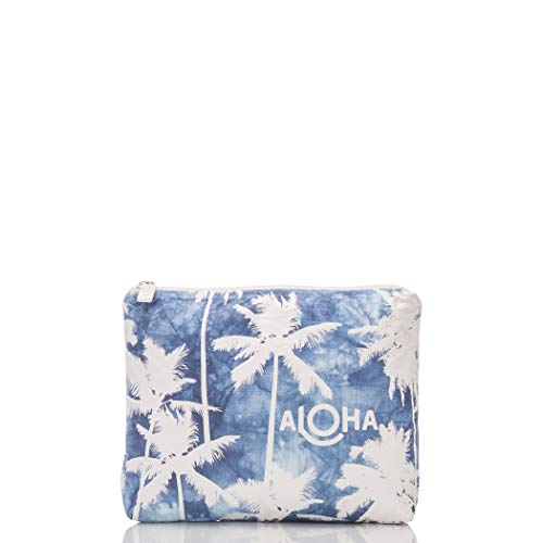 ALOHA Collection Small Indigo Coco Palms Pouch | Lightweight, Packable, and Splash-Proof Makeup Pouch | Easy to Clean