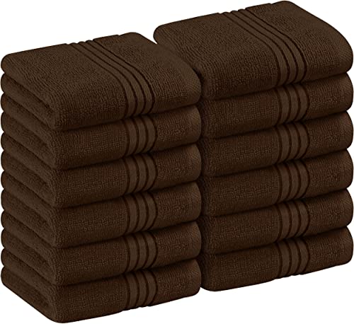 Utopia Towels 12 Pack Premium Wash Cloths Set (12 x 12 Inches) 100% Cotton Ring Spun, Highly Absorbent and Soft Feel Washcloths for Bathroom, Spa, Gym, and Face Towel (Dark Brown)