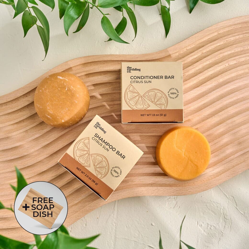 50% Off Shampoo & Conditioner for Hair Strength and Moisture + Free 4" Wooden Soap Dish Citrus Sun Vanilla Coconut