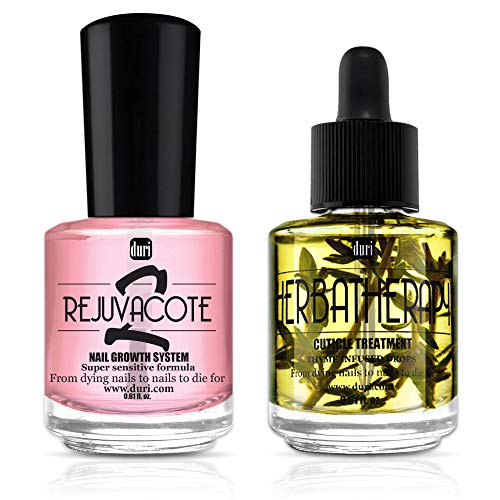 duri Rejuvacote 2 Nail Growth System Base and Top Coat, Herbatherapy Cuticle Treatment Drops - Damaged Cuticles Repair, Growth, Healthier, Stronger Nails, Strengthener (Combo Pack)