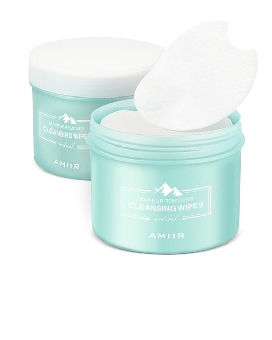 AMIIR 100's Jar Pre-Moistened Face Makeup Remover Wipes Sensitive Skin All-In-One Facial Cleansing Hydrating NO-DRY-OUT Gentle Alcohol-Free, 2 Jars