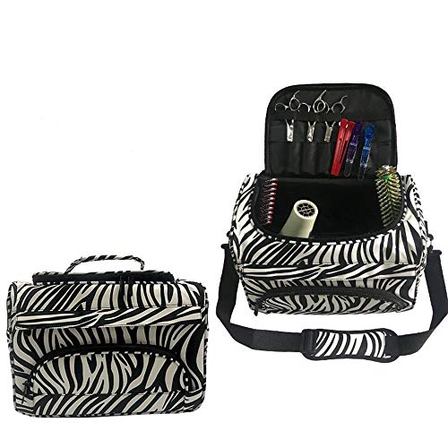 Professional Cosmetics Beauty Hairdressing Styling Bag, Multi-functional Hair Makeup Salon Hairdresser Toiletry Organizer Tool Bag Case Holder Box with Strap for Hair Stylist Shoulder Carrying Zebra