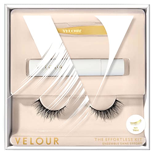 Velour Effortless Lash Kit - Lash, Applicator & Eyelash Glue Bundle | Reusable 25+ Times | Natural False Eyelashes | No-Trim Strip Eyelashes | Fluffy & Lightweight Fake Lashes | All Eye Shapes