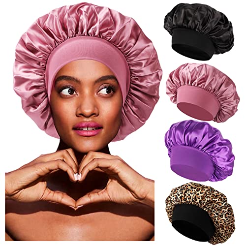 4 PCS Satin Bonnet for Sleeping,Hair Bonnets for Black Women,Hair Cap for Sleeping,Bonnets for Teen Girls,Bonet Pack B