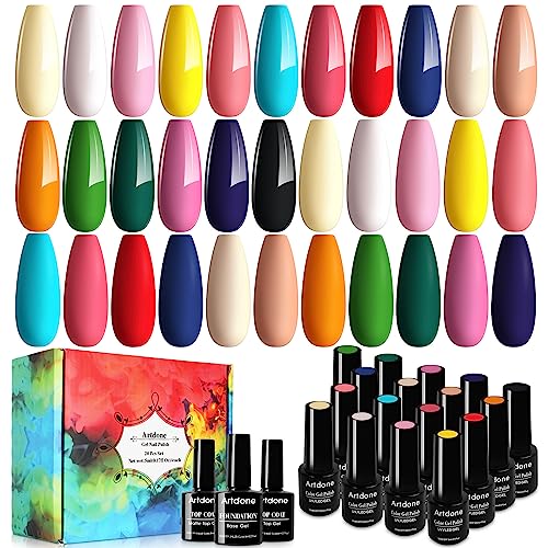 Artdone 20pcs Gel Nail Polish Kit with Glossy & Matte Top Coat, Base Coat and Soak Off Black White Polish Set for Nail Art