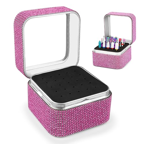 Cellentool Nail Drill Bits Holder Rhinestone Case Box- Efile Nail Bits Displayer Organizer Container, 25 Holes Dustproof Portable Storage Box for Manicure Tools (Drill Bits Not Included)