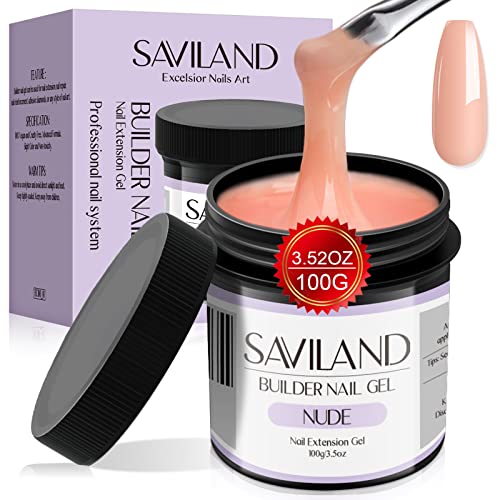 SAVILAND 100g Builder Nail Gel U V - 3.5oz Nude Hard Gel for Nails High-Capacity for Nail Extension Enhancement Strengthen U V Gel LED Repair Carving DIY Nail Art Manicure Set
