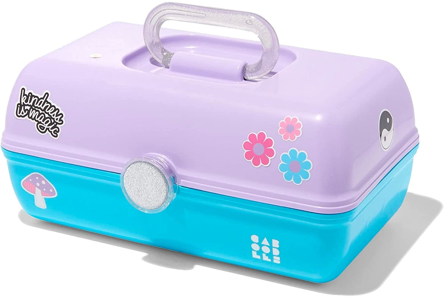 Claire's Caboodles Makeup Case Large - Travel Cosmetic Train Caboodle for Girls Organizer Storage Box Hard Case With Mirror - Lilac Purple and Blue 13" x 7.4" x 6"