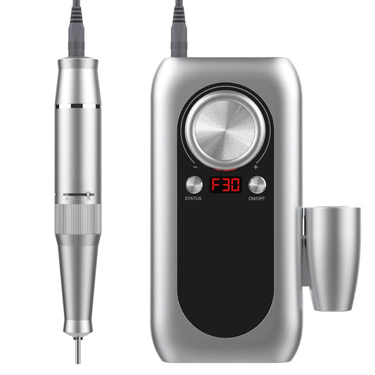 Portable Electric Nail Drill, Professional Nail File Machine, Cordless Rechargeable Nail Drill E Filer for Gel Acrylic Nails, Nail Gel Remove Polish Manicure for Salon with 6 Bits Kit, Silver