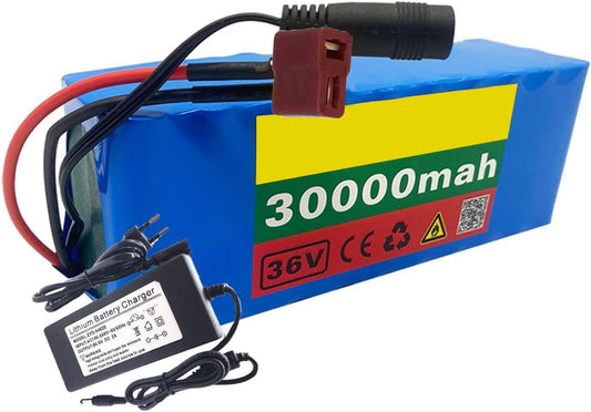 E-Bike Lithium-Ion Battery Pack 36V 30Ah 10S3P Built-in BMS for 50-500W Motor Electric Bicycle Scooter with 42V 2A Charger and XT60 Plug,T Plug