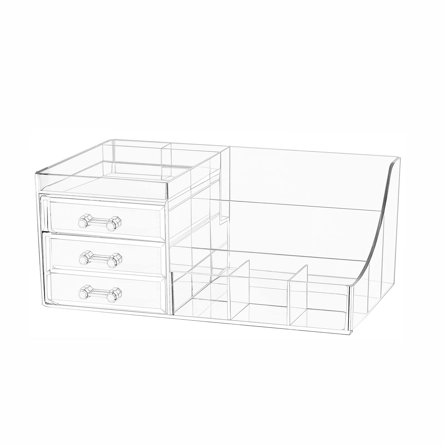 Cq acrylic Stackable Makeup Organizer With 3 Drawers,Acrylic Bathroom Organizers Storage,Clear Storage Bins for Lipstick,Brushes,Lotions,Eyeshadow,Nail Polish and Jewelry