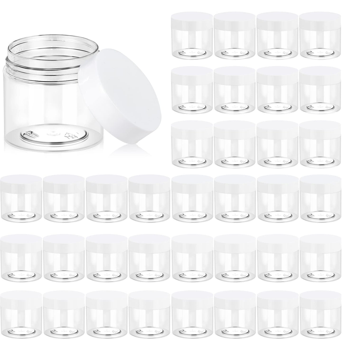 36 Pack 2 OZ Plastic Jars Round Clear Cosmetic Container Jars with White Lids, Eternal Moment Plastic Slime Jars for Lotion, Cream, Ointments, Makeup, Eye shadow, Samples, Pot, Travel Storage