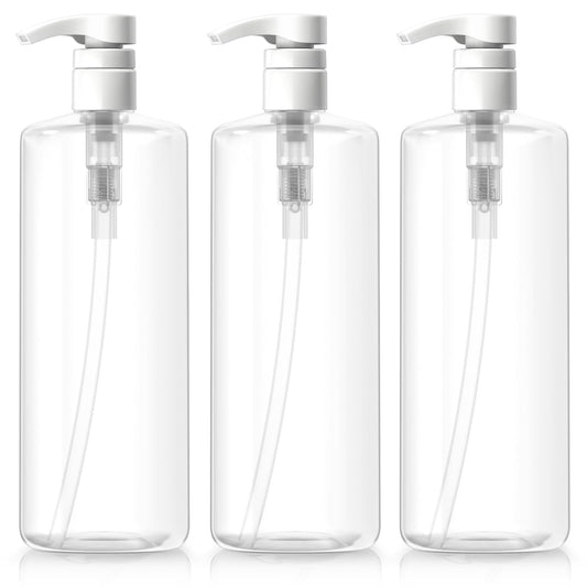 Bar5F Refillable Pump Bottles 32-Ounce 1-Liter Shampoo Conditioner Lotion Soap Crystal-Clear BPA-Free Pack of 3