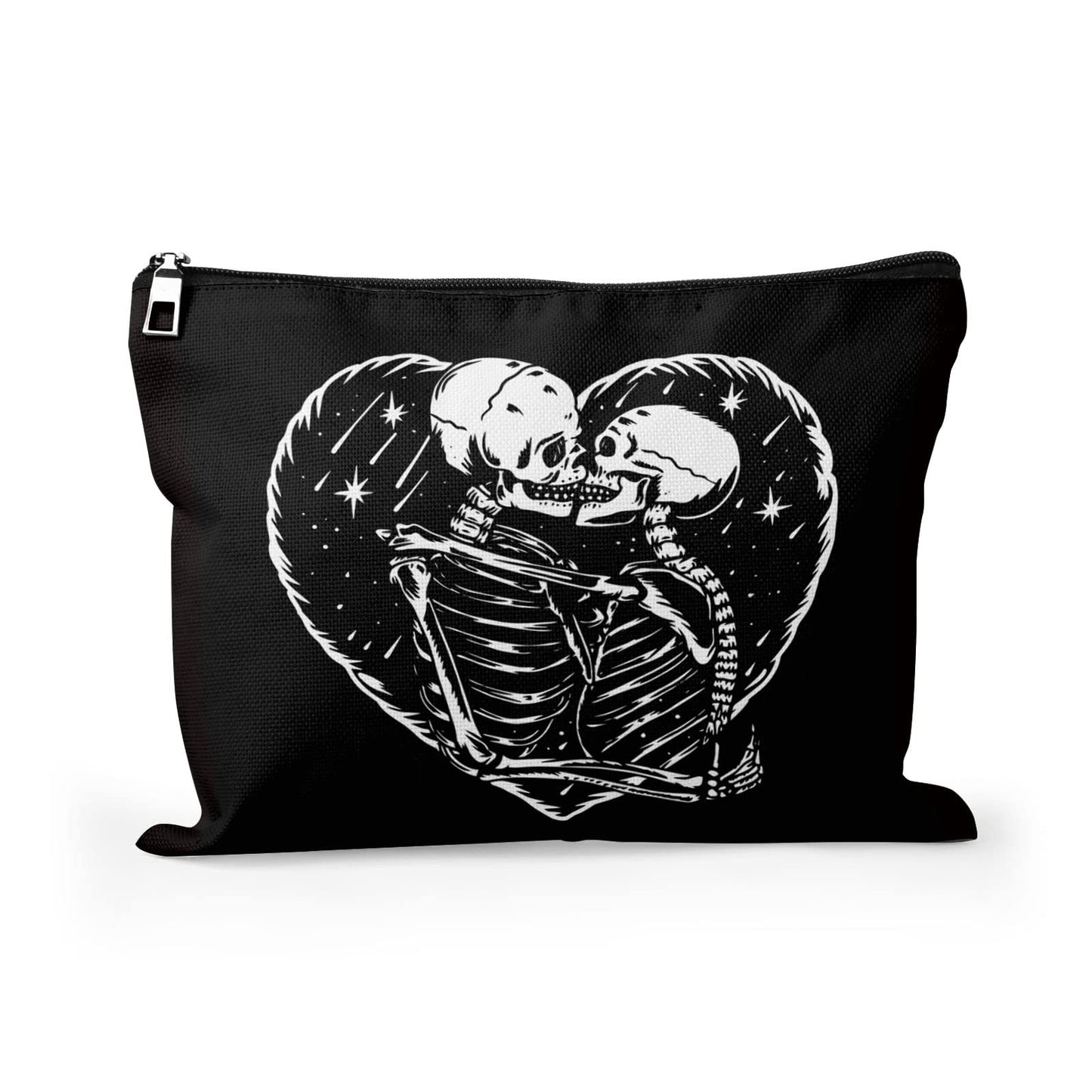 Cafl Skull Love Kiss Make Up Bag Human Skeleton Cosmetic Bag Zipper Cosmetic Pouch Large Toiletry Bag Travel Linen Make Up Organizer for Purse for Women 10×8Inch