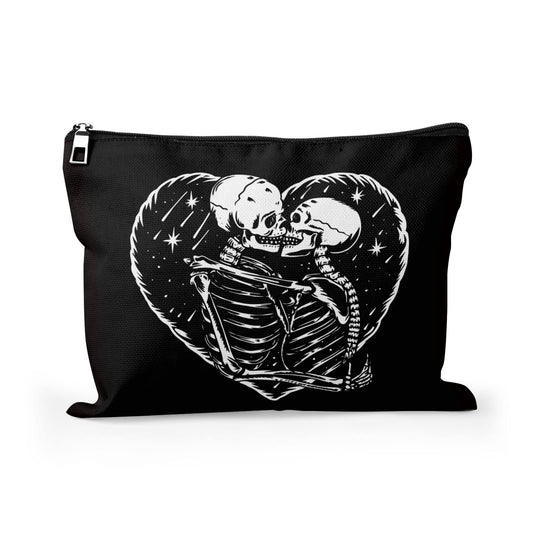 Cafl Skull Love Kiss Make Up Bag Human Skeleton Cosmetic Bag Zipper Cosmetic Pouch Large Toiletry Bag Travel Linen Make Up Organizer for Purse for Women 10×8Inch