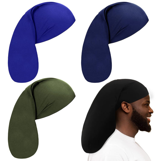 4 Pieces Unisex Jumbo Dreadlock Cap Long Hair Dreads Head Wrap Sleeping Cap Hair Accessories Sleep Bonnet for Men Women(Royal Blue, Navy Blue, Black, Army Green)