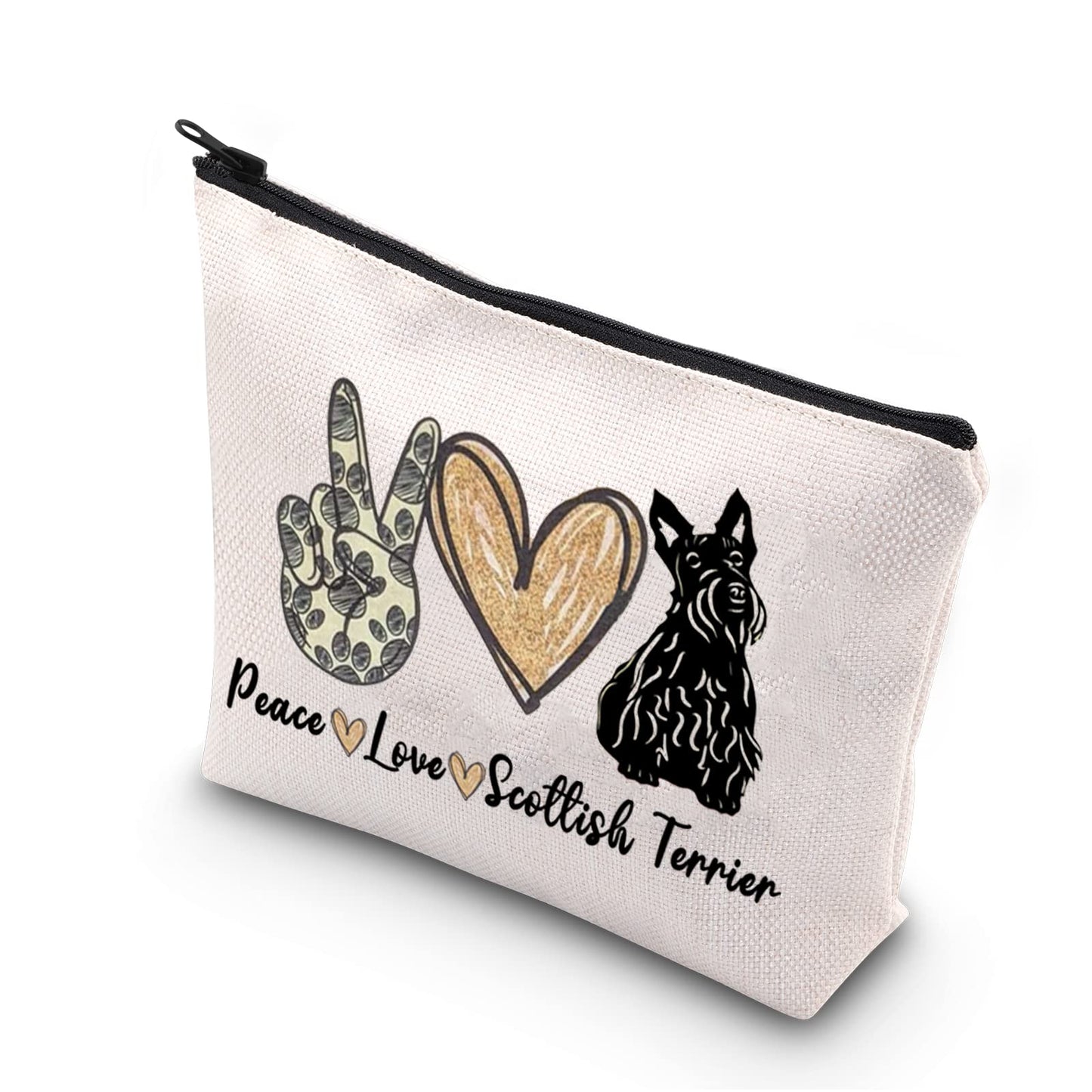 Scottish Terrier Mama Gift Peace Love Scottish Terrier Cute Puppy Themed Makeup Bag for Dog Lover (PLScottish Terrier)