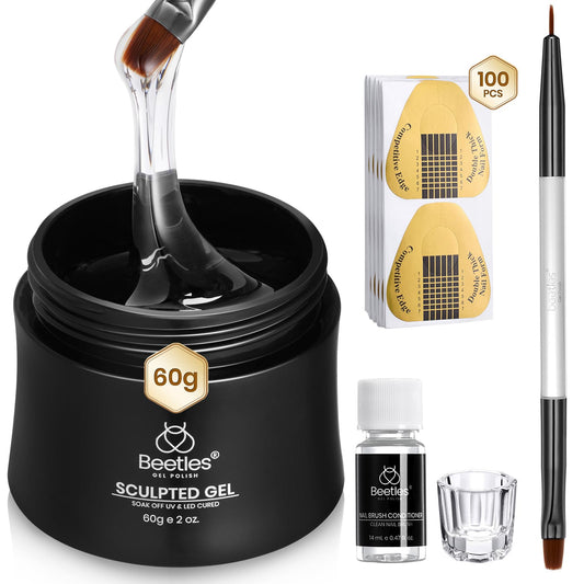 Beetles Builder Gel for Nails, 60g Sculpture Gel Hard Gel with Dual Nail Pen Nail Forms for Nail Thickening, 10 in 1 Nail Extension Gel UV Nail Strengthener DIY Manicure