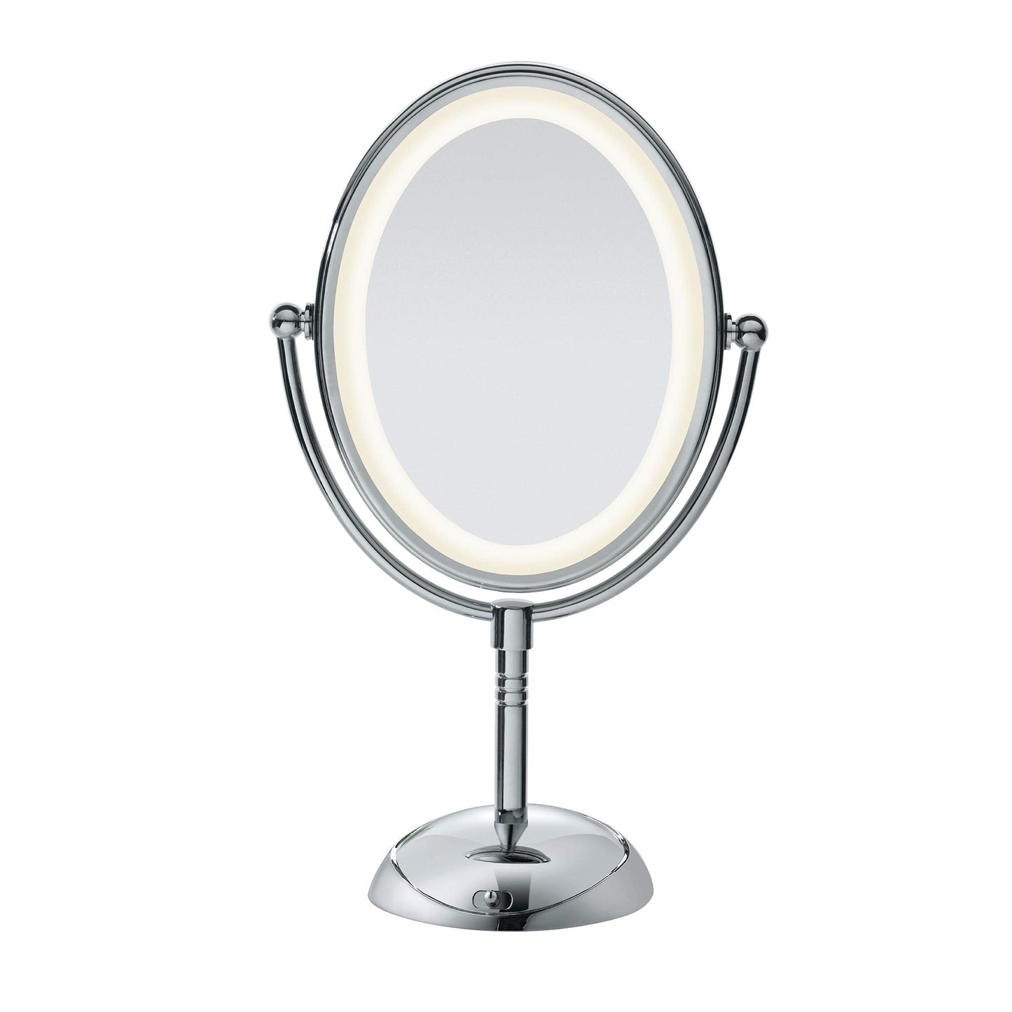 Conair Lighted Makeup Mirror with Magnification, Oval Mirror, LED Vanity Mirror, 1X/7X Magnifying Mirror, Double Sided Mirror, Battery Operated in Polished Chrome
