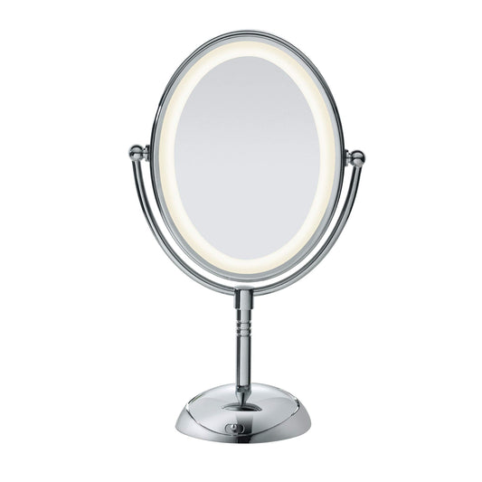 Conair Lighted Makeup Mirror with Magnification, Oval Mirror, LED Vanity Mirror, 1X/7X Magnifying Mirror, Double Sided Mirror, Battery Operated in Polished Chrome