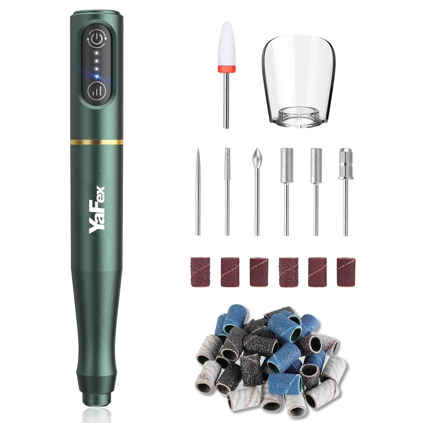 YaFex Cordless Electric Nail Drill, Professional Nail File Machine with 11 Nail Drill Bits, USB Portable Efile for Acrylic Gel Nails, Rechargeable Manicure Pedicure Polishing (D-Dark Green)