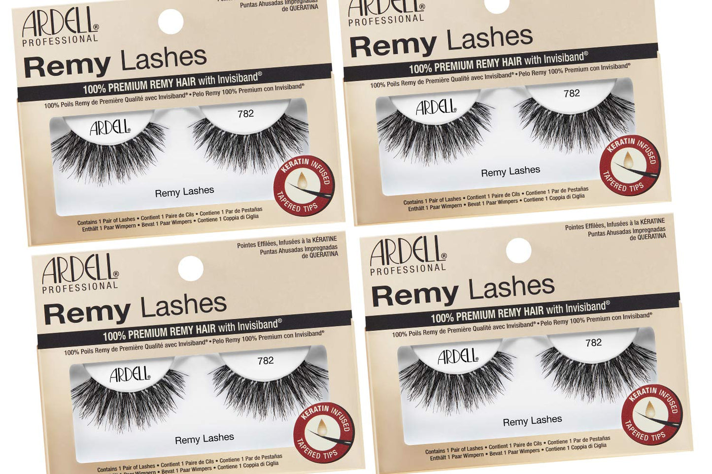 Ardell Remy Lashes 782, Premium Grade Remy Hair False Lashes with Invisiband, 4 pairs