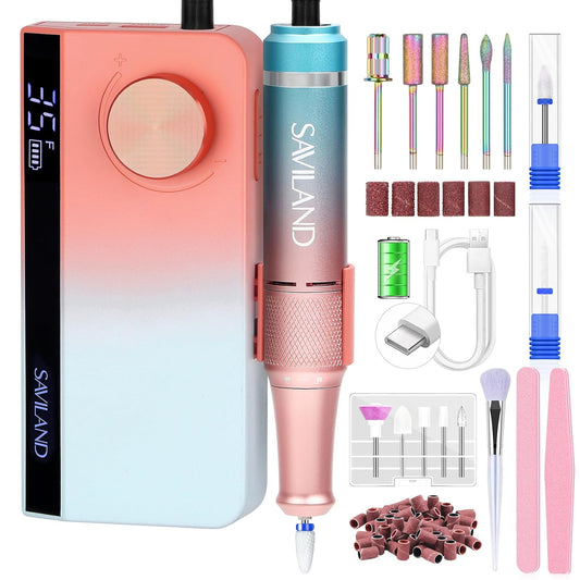 Saviland Electric Nail Drill: 2024 Beautiful Gradient Color Nail Drill Machine 35000RPM Nail Drill Kit Professional Portable Nail File and Buffers Salon Use Manicure Pedicure