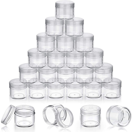 50 Pieces 20g Empty Clear Plastic Pot Jars with Lids Round Cosmetic Sample Containers Mini Travel Jars for Storage of Creams Lipsticks Ear Studs