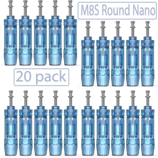 Dr.Pen Ultima M8S Round Nano Cartridges - Compatible with Dr.Pen A9, A11, A8S, M8S, and Bio Pen Q2 - Original Dr Pen Replacement Parts (Round Nano, 20 pcs)