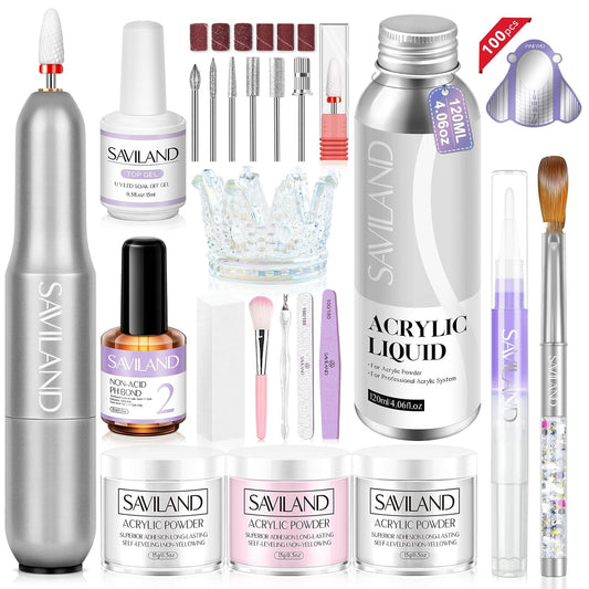 Saviland Acrylic Nail Kit with Nail Drill - Professional Use Only Acrylic Powder and Liquid Set Nail Tools Kit Acrylic Set with Acrylic Nail Brushes for Acrylic Nails Application Home DIY