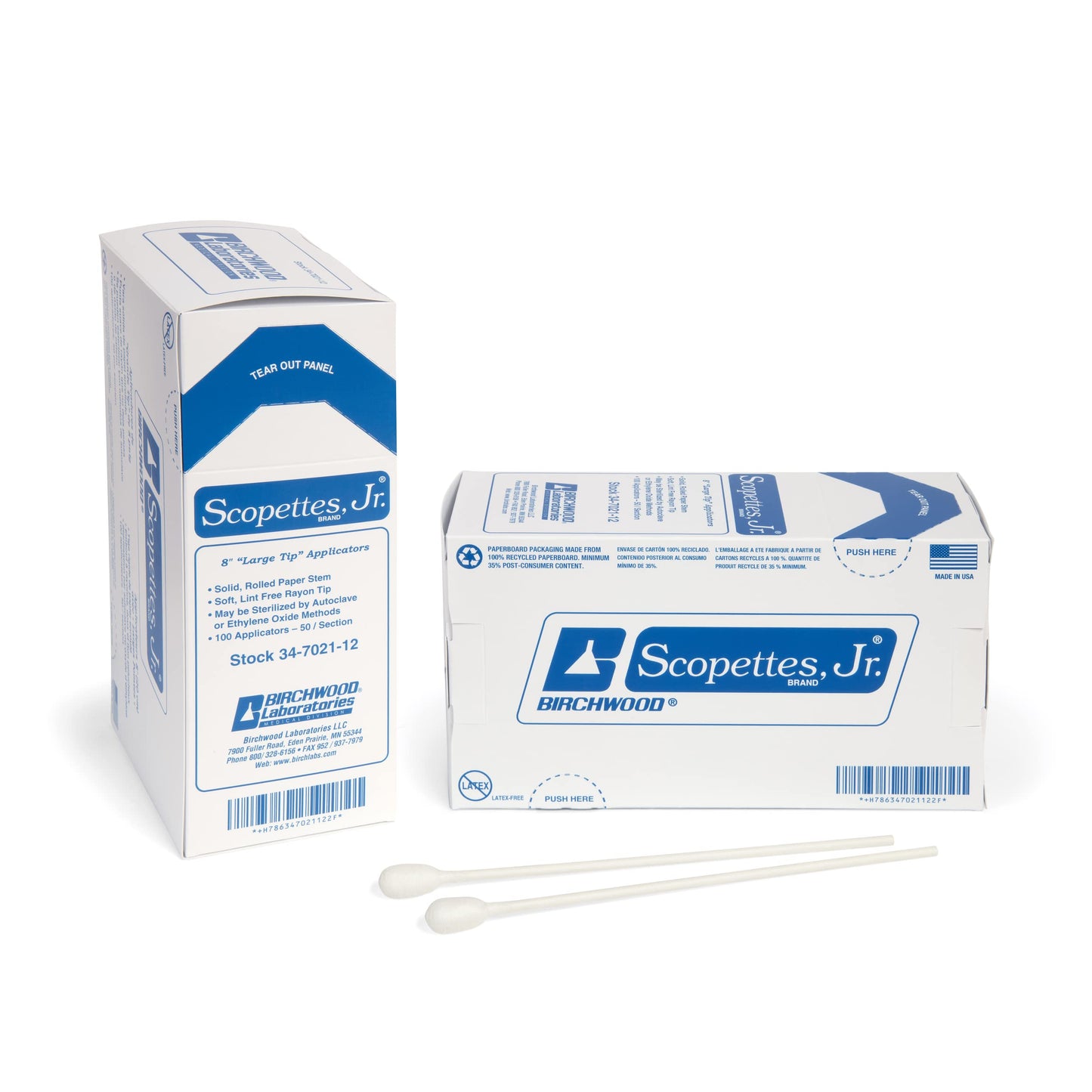 Birchwood - 8" Scopettes, Jr."Single Ended Large Tip 8" Swab - box of 100 Applicators (Set of 2)