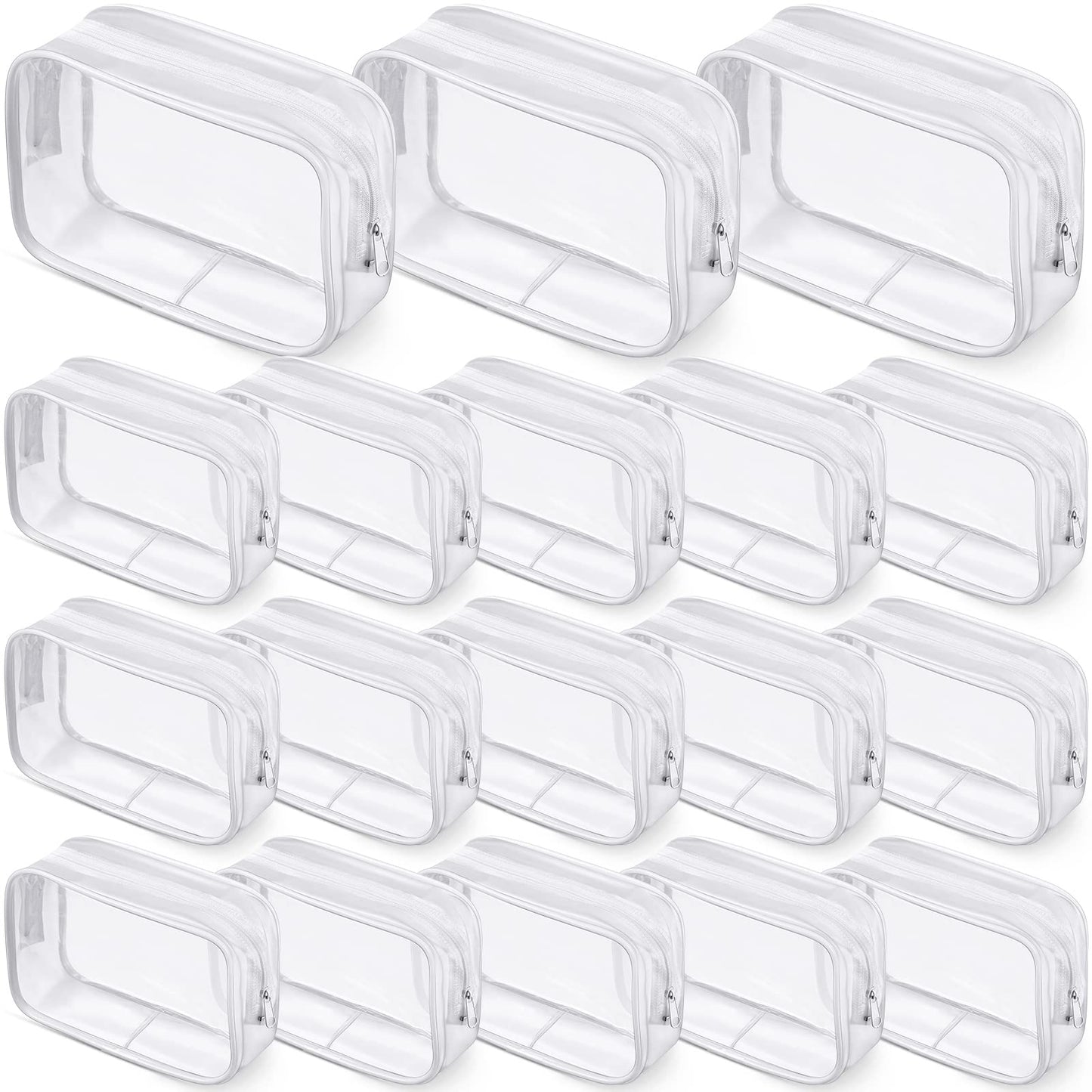 18 Pack Clear Makeup Bags Clear Cosmetic Bag PVC Plastic Zippered Pouches Portable Toiletry Bags for Women Men Travel Vacation Bathroom Organizing (White Border)