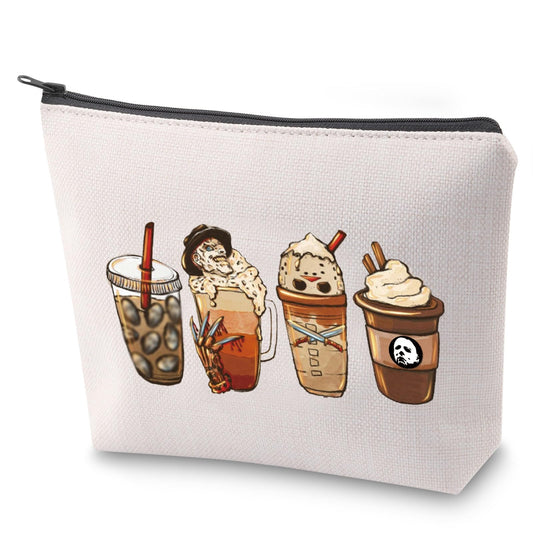 ZJXHPO Halloween Horror Coffee Cosmetic Bag Horror Movie Coffee Halloween Makeup Bag With Zipper Halloween Party Gift (Horror cup)