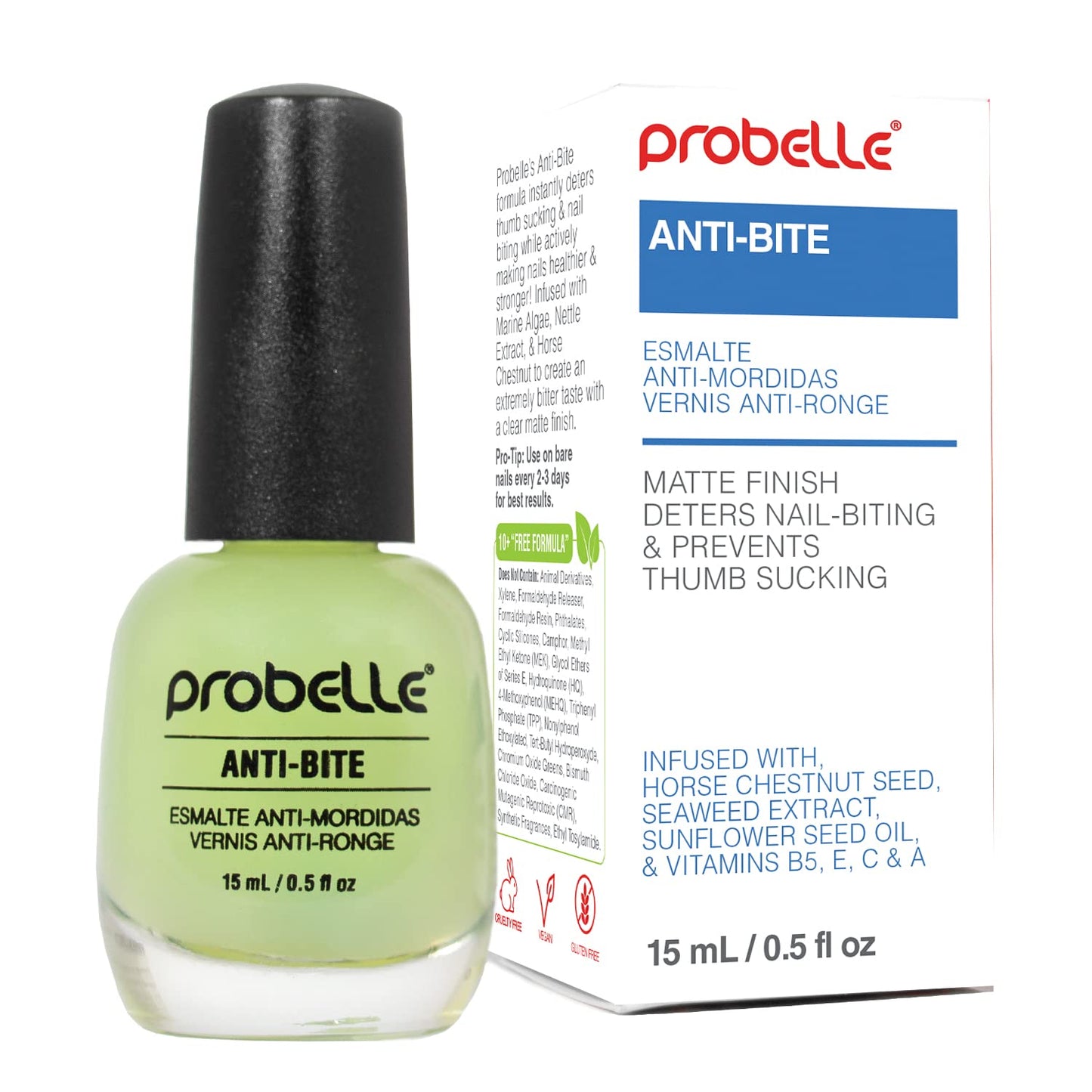 Probelle Anti-Bite, Nail Biting Treatment for Kids & Adults to Quit habit, No Bite Nail Polish Deterrent, Thumb Guard & Prevents Finger Sucking, Bitter Taste Nail Care, For Ages 3+, 0.5 fl oz (15 ml)