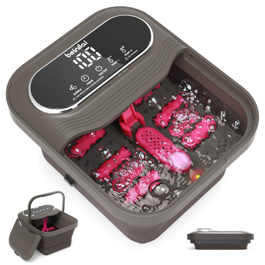 Beinilai Collapsible Foot Spa with Heat, Bubble and Temperature Control, Foot Bath Massager with Shiatsu Massage Roller and Touch Screen, Foot Soak Tub, Pedicure Foot spa for Relaxation (Dark Grey)