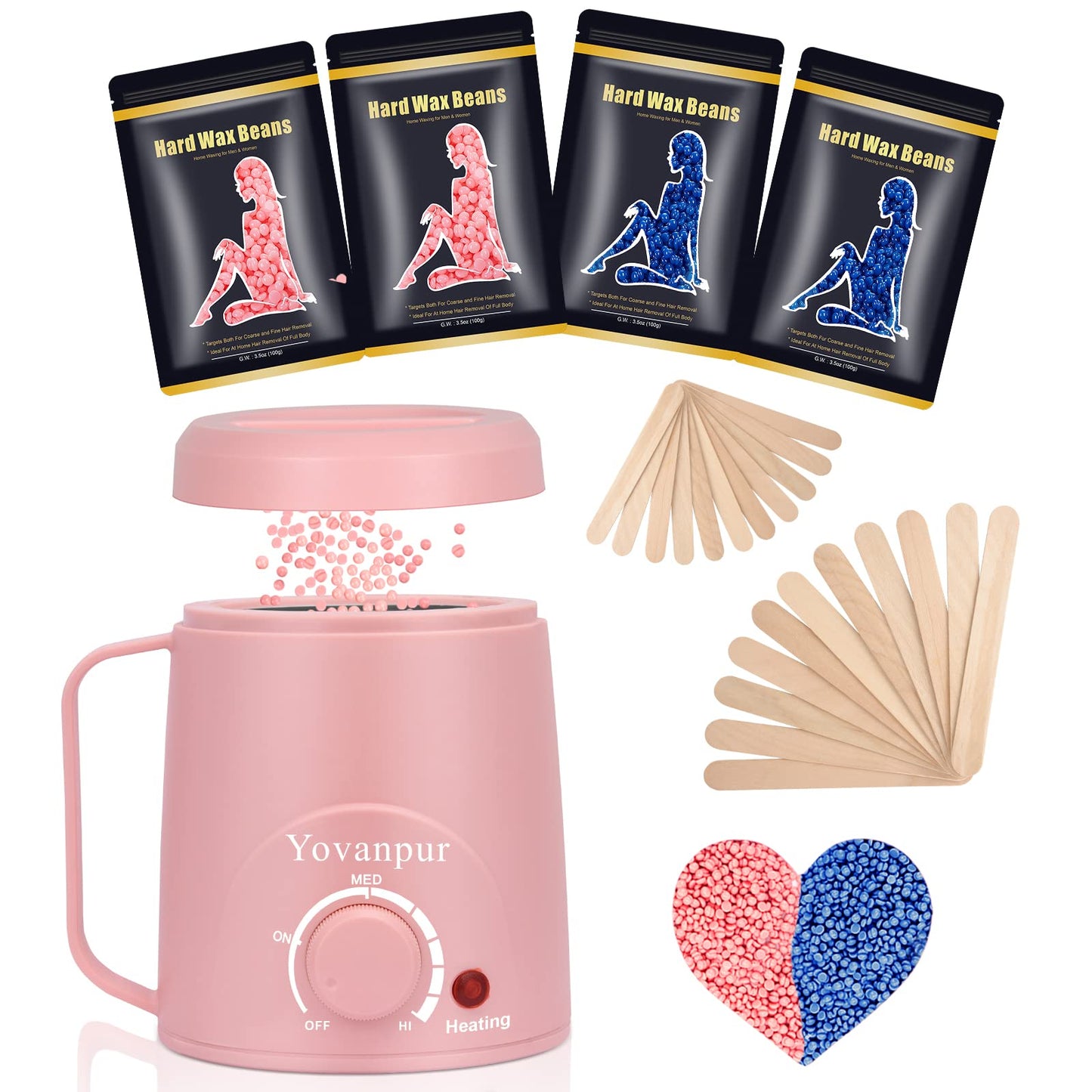 Waxing kit for women - Yovanpur Mini Waxing Kit Wax Warmer for Hair Removal, Portable Hard Wax Kit with 14oz Hard Wax Beads, Brazilian Bikini Wax Kit for Face Armpit Eyebrow at Home
