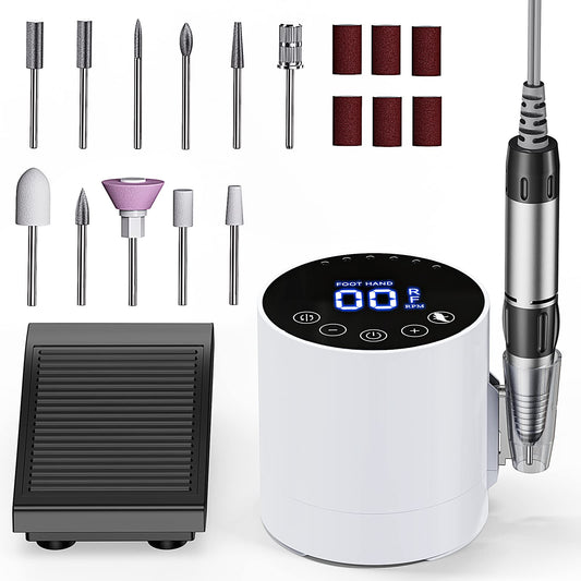 ZRFMIB Professional Electric Nail Drill Machine 11 in 1 Kit, 35000 RPM Nail File for Acrylic Gel Nails, Manicure Pedicure and Polishing Shape Tools, for Home and Salon Use, White