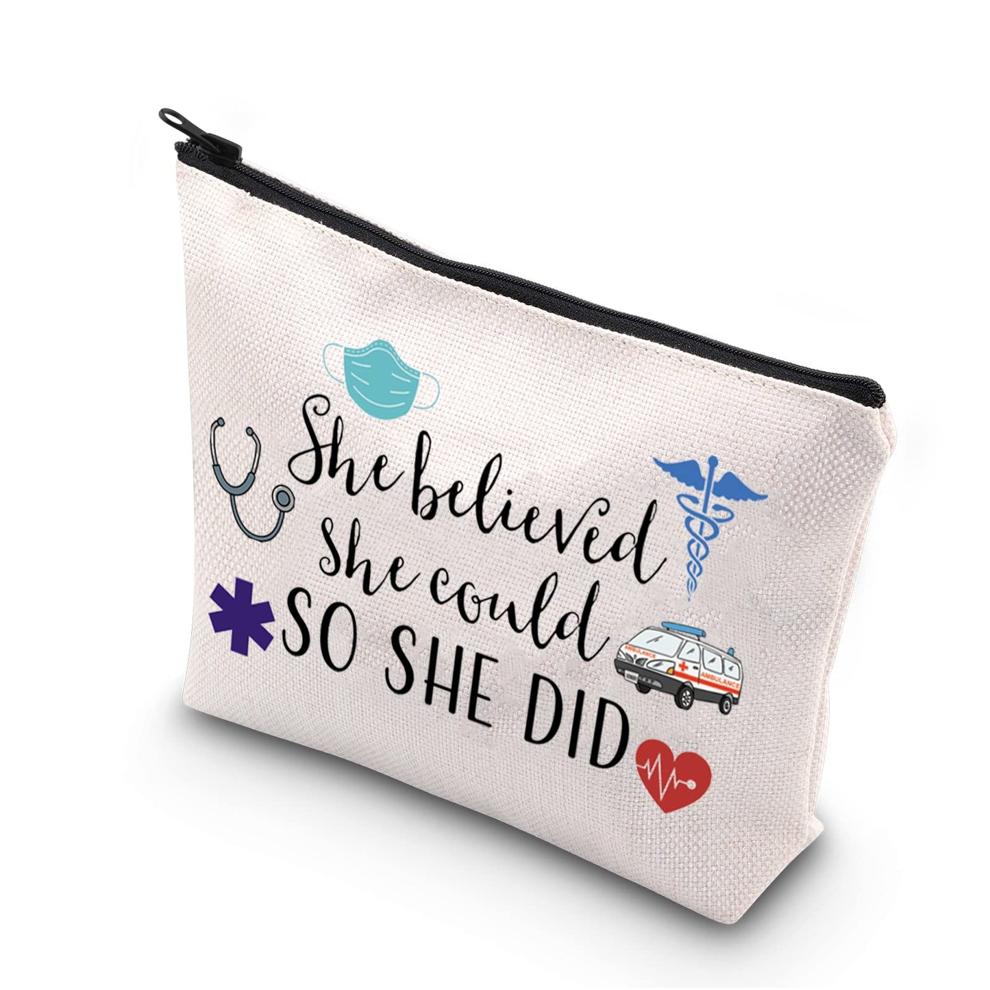 TSOTMO Emergency Medical Technician Gift She Believed She Could So She Did Inspirational EMT Makeup Bag (She Believed EMT)
