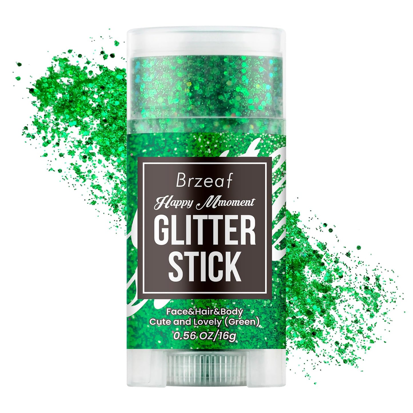 Brzeaf Waterproof Green Glitter Stick, Chunky Glitter for Face/Body/Hair/Eyes/Lip, Singer Concert Music Rave Festival, Glitter Stick Makeup & Face Glitter Gel for Women Men 0.56 OZ