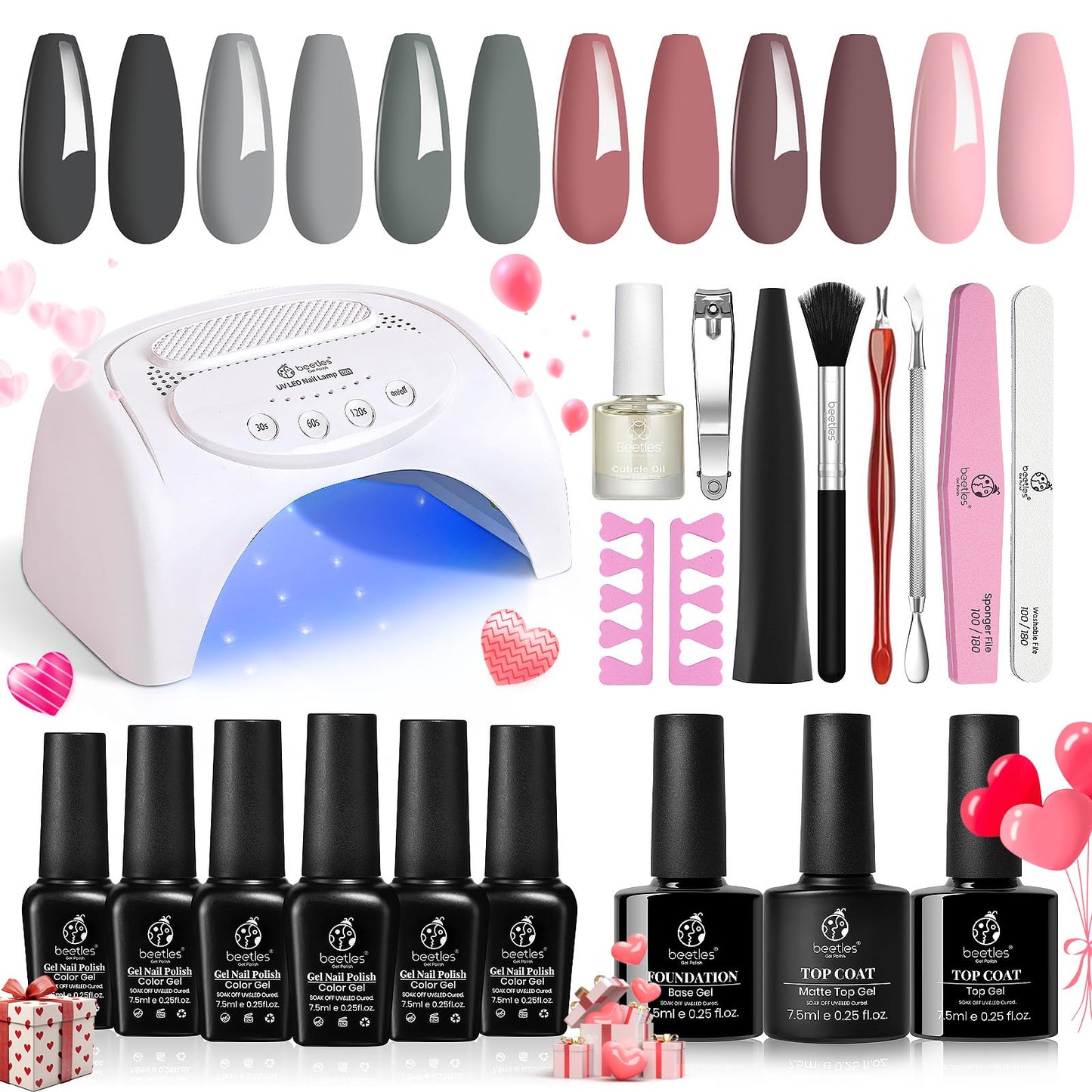 Beetles Gel Nail Polish Kit with Uv Light 48W Led Nail Lamp 6 Colors Nude Gray Pink Gel Polish Starter Kit Manicure Soak off Led Salon DIY Home Nail Decoration
