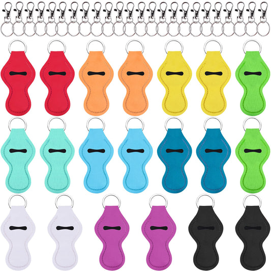 Duufin 20 Pieces Chapstick Holder Keychain Lipstick Holder Lip Balm Holder with 20 Pieces Metal Clip Cords Chapstick Keyring Holder for Chapstick Tracker and Safeguard, 10 Colors