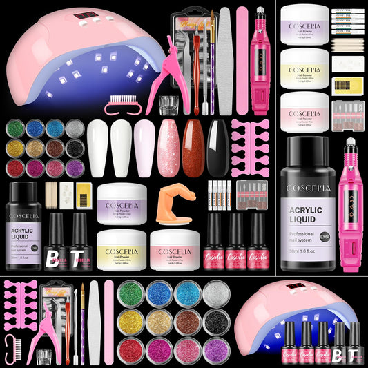 Acrylic Nail Kit for Beginners with Everything Nails kit Acrylic Set with Drill and Light 36W Acrylic Powder 3pcs Gel Polish 12pcs Decoration Powder Professional Nail Kits Gift for Women
