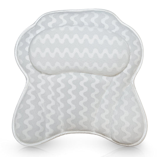 Bath Pillow Bathtub Pillow Back Neck Support Pillow, Spa Cushion for Tub, Relaxing Headrest Bath Pillow, Portable Washable Bathtub Accessories with 3D Air Mesh Thick Soft Bath Pillow, White