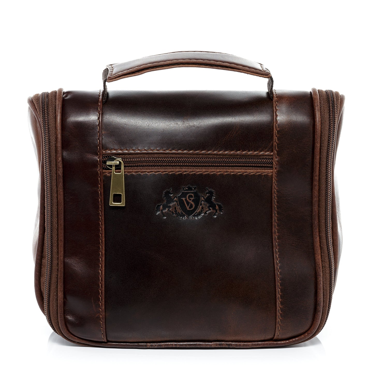 SID & VAIN hanging wash bag HEATHROW Overnight Wash Gym real leather toiletry bag with hook leather bag Unisex brown