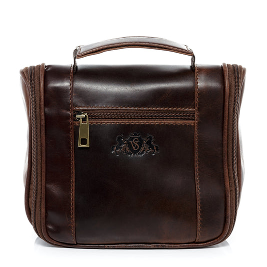 SID & VAIN hanging wash bag HEATHROW Overnight Wash Gym real leather toiletry bag with hook leather bag Unisex brown