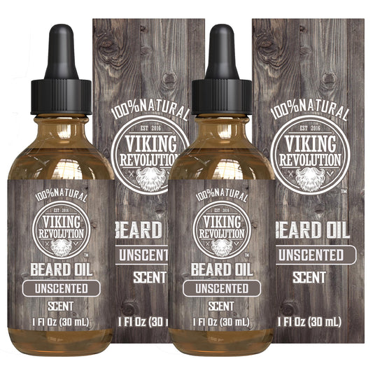 Viking Revolution Hair Styling Agent Beard Oil Conditioner - All Natural Unscented Argan & Jojoba Oils Softens, Smooths & Strengthens Beard Growth Grooming Beard and Mustache Maintenance, 2 Pack