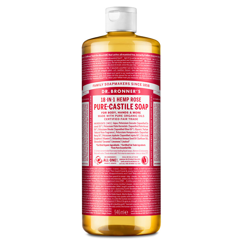 Dr Bronner's Rose Pure-Castile Liquid Soap 946ml UK DELIVERY ONLY