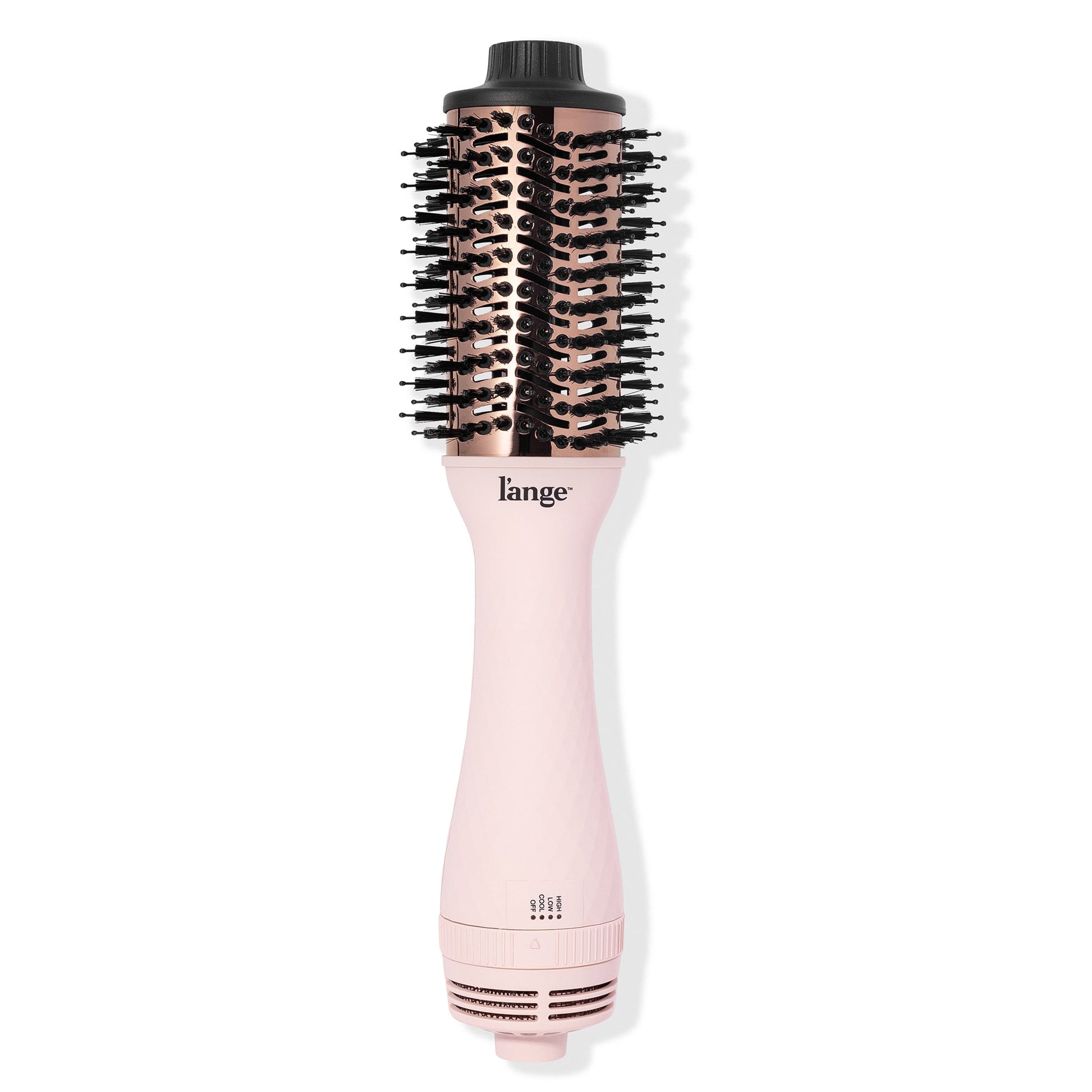 Blush 60mm titanium brush dryer with black bristles, cool tip with blush LĄŻange logo