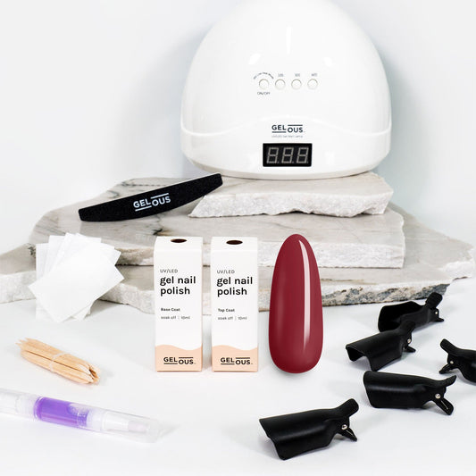 Gelous gel nail polish Pinot Noir Starter Pack - photographed in New Zealand